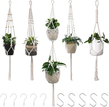 BASVII lot de 5 suspensions plantes macrame coton beige