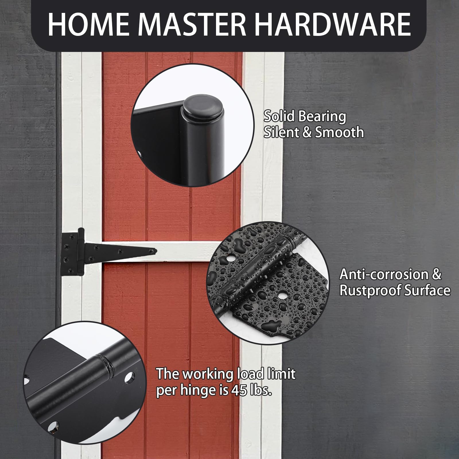 HOME MASTER HARDWARE 15 cm zestaw osprzętu do bramy ze śrubami, do ogrodzenia zewnętrznego, bramy skrzydłowej, czarne wykończenie