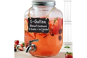 1 Gallon Glass Water Dispenser with Stainless Steel Spigot and Other Amenities