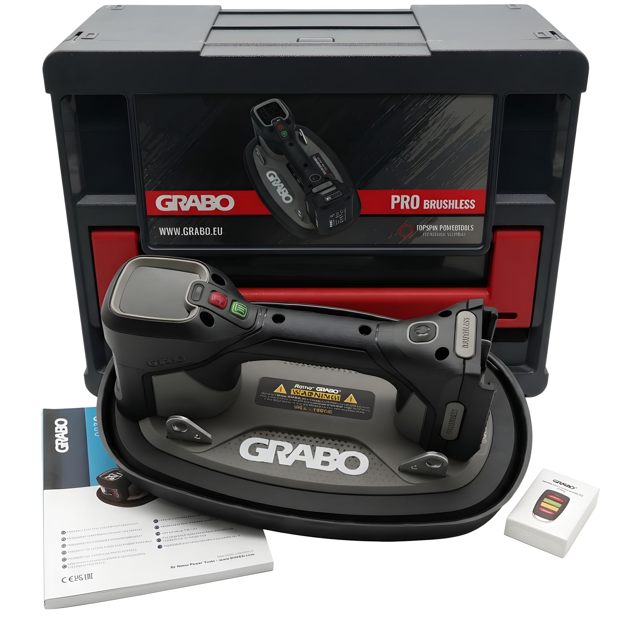 GRABO Pro Brushless Vakuum Saugheber 120 kg [Marken Akku-kompatibel] Elektrischer Fliesenheber & Glasheber mit Digitalanzeige Akku Saugheber für Fliesen, Glas & Stein inkl. TANOS Systainer³ (GPB-MAT)