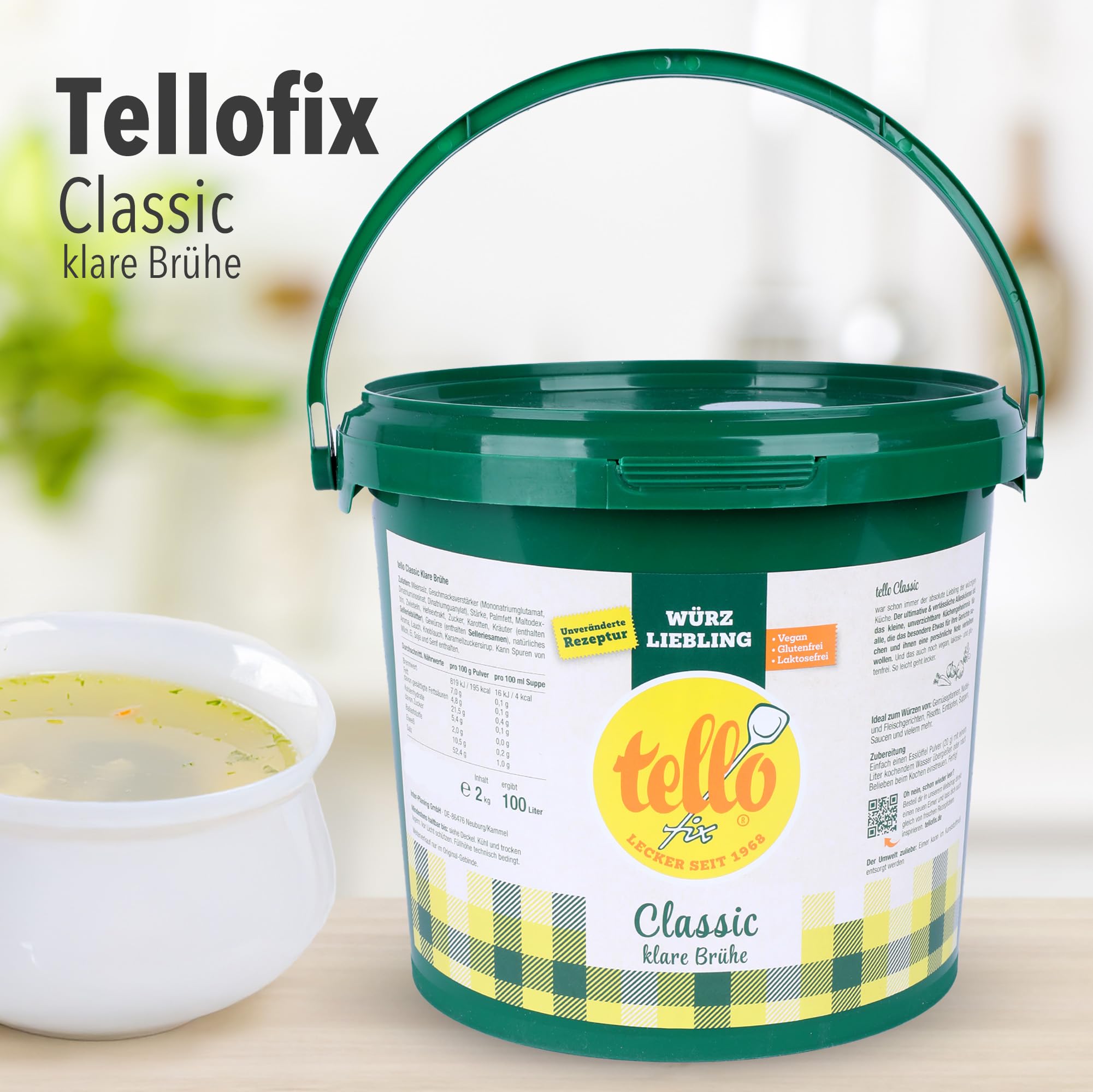 Tellofix Classic Klare Brühe 2kg - Vielseitige Gemüse Brühe -Universal-Würzmittel zum Verfeinern von Suppen - Kalorienarm, glutenfrei, lactosefrei & vegan - Keine Farb- oder Konservierungssstoffe