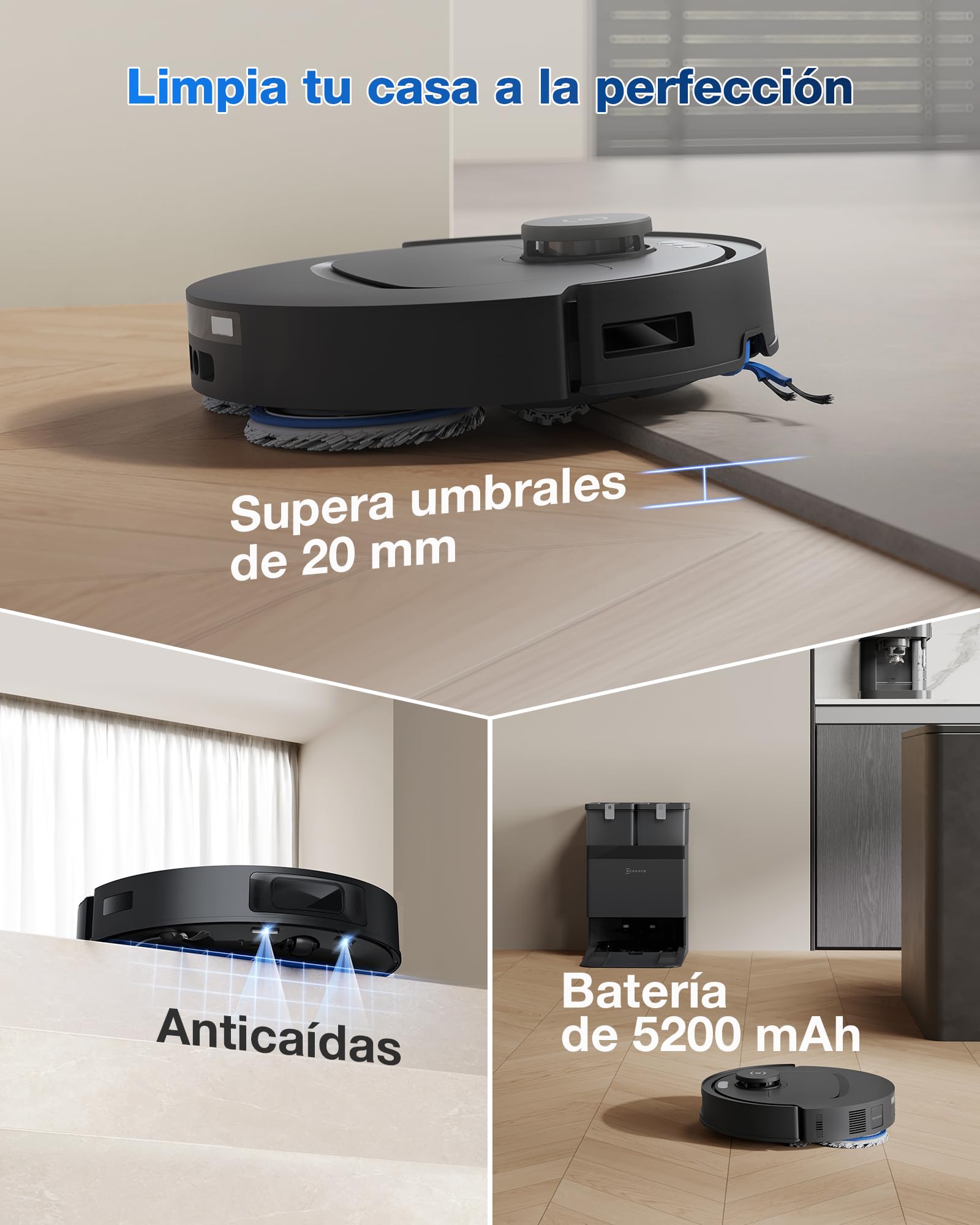 ECOVACS DEEBOT T30e Omni Robot Aspirador y mopa,25,000 Pa | ZeroTangle 3.0, cepillo lateral ARClean, cepillo principal (triple V), estación OMNI, vaciado automático, secado a 45 °C