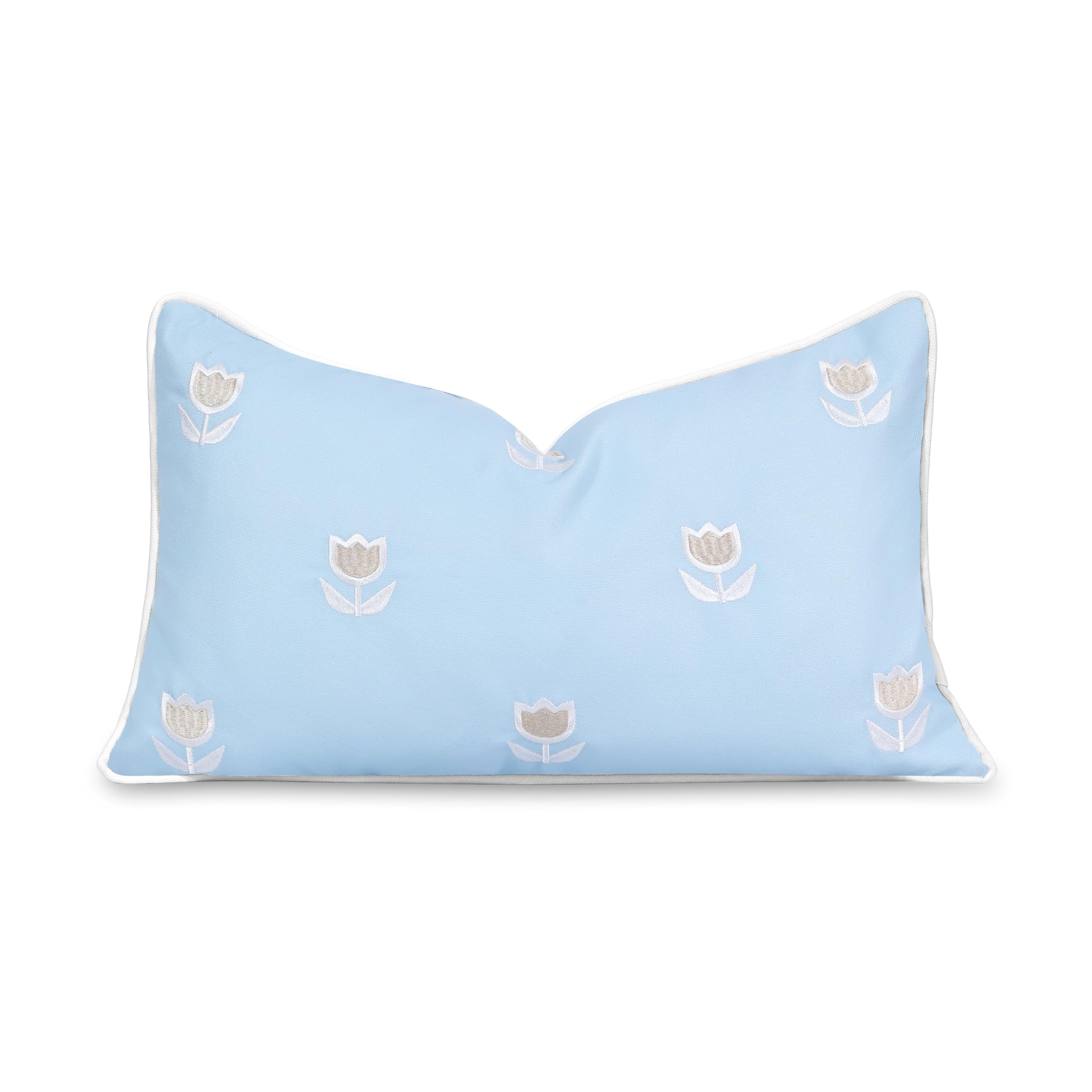 Housse de coussin lombaire 30x50 cm bleu clair imperméable intérieur extérieur motifs fleurs