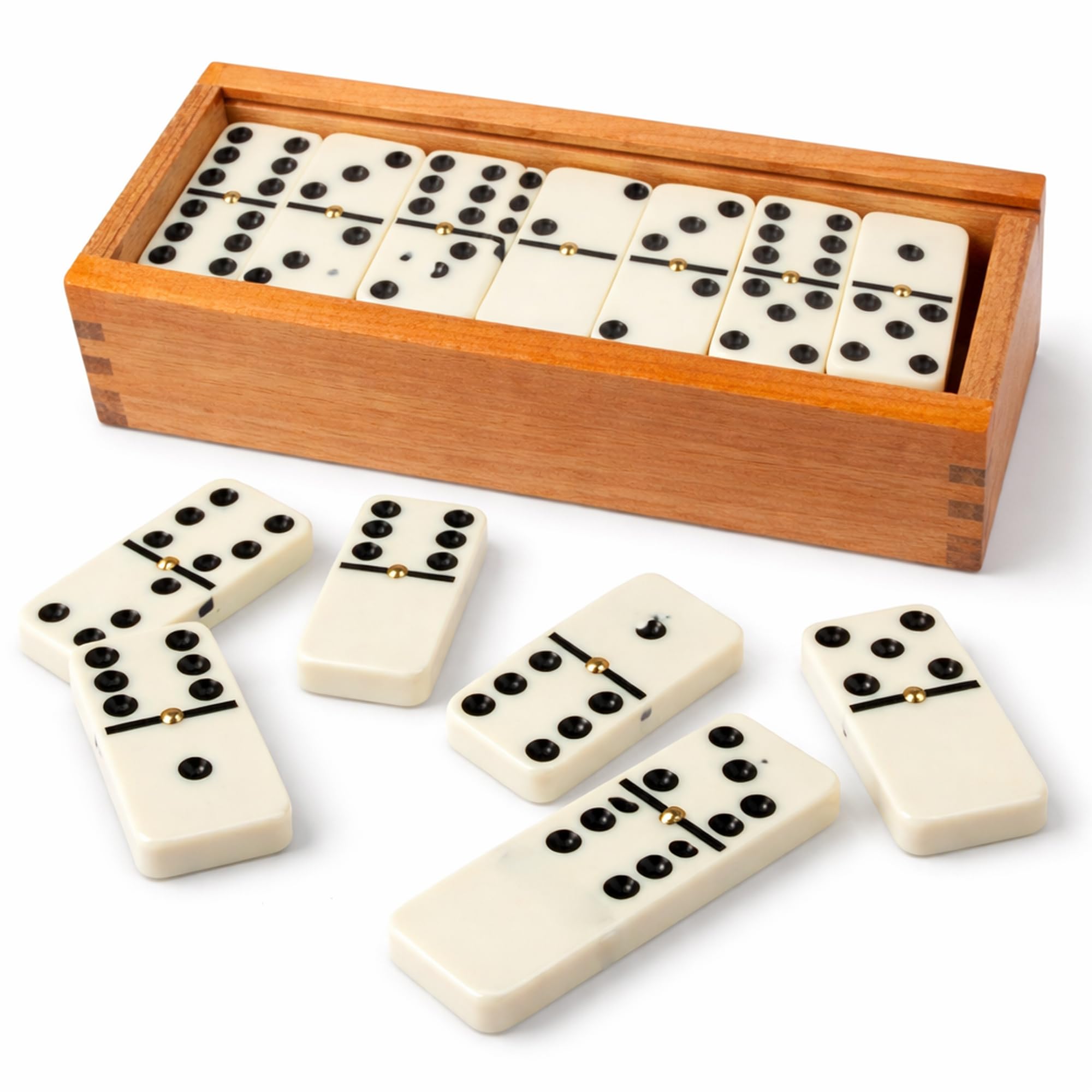 AI SPORTS Premium Double Six & Nine Dominoes Set – Classic Family Board Game with Durable Domino Tiles & Wooden Storage Box – Fun Learning & Strategy Game for, Adults & Seniors (Double Six)