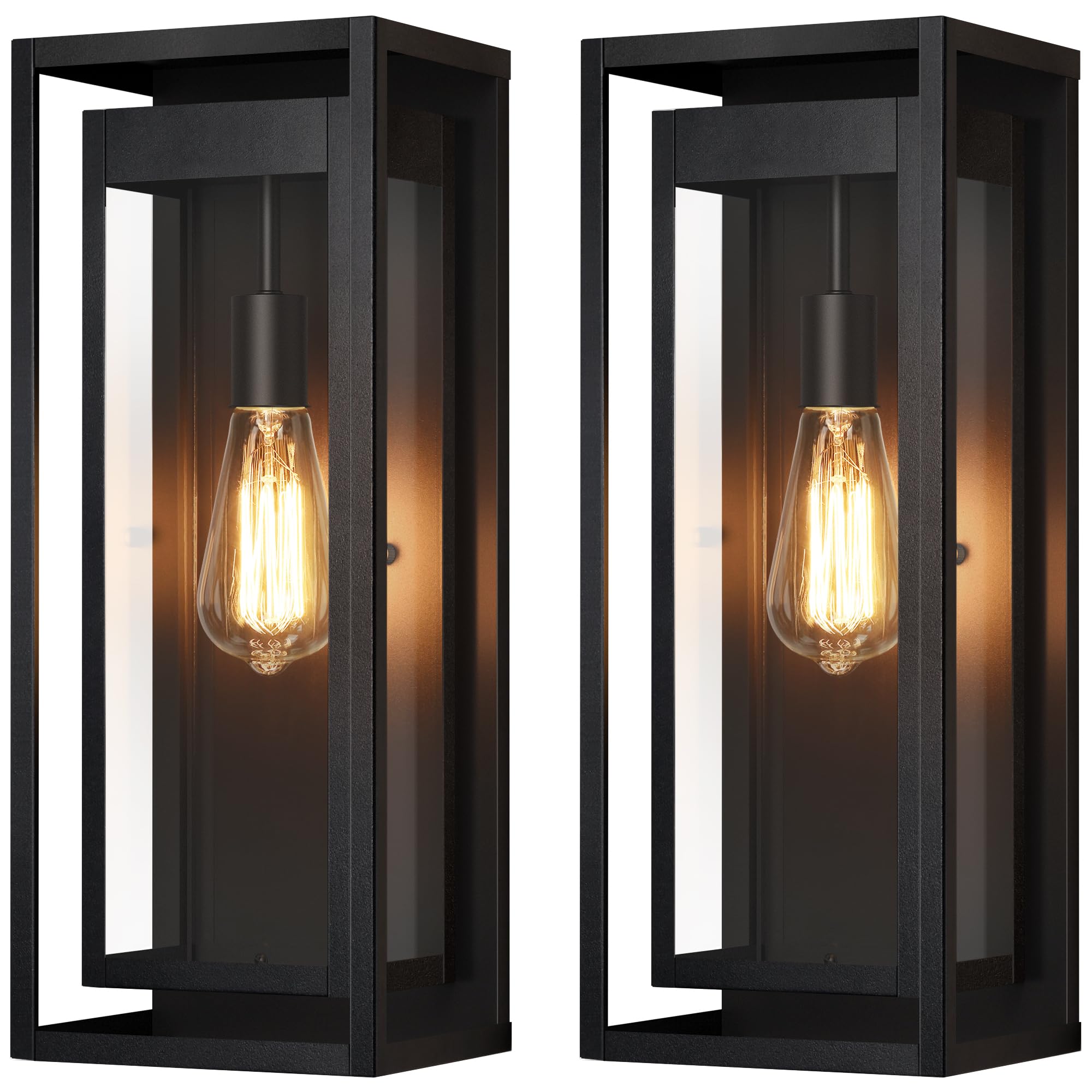 19" Large Outdoor Wall Light Fixtures, Black Porch Light, 2 Pack