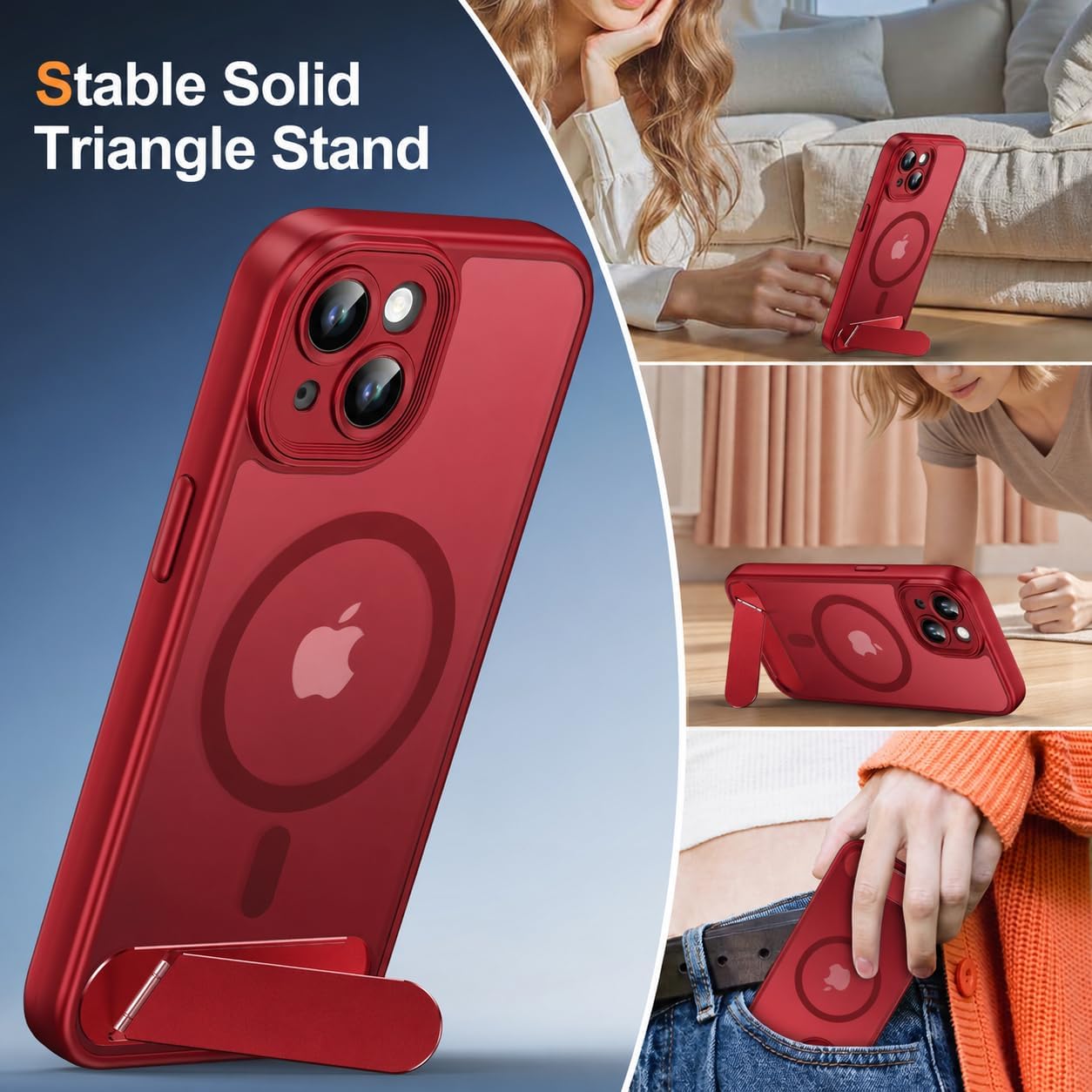 Magnetic Compatible with iPhone 15 Case, [Built-in Kickstand][Full Camera Protection][Compatible with MagSafe][Anti-Fingerprint] Shockproof Phone Case for iPhone 15 6.1",Red thumbnail