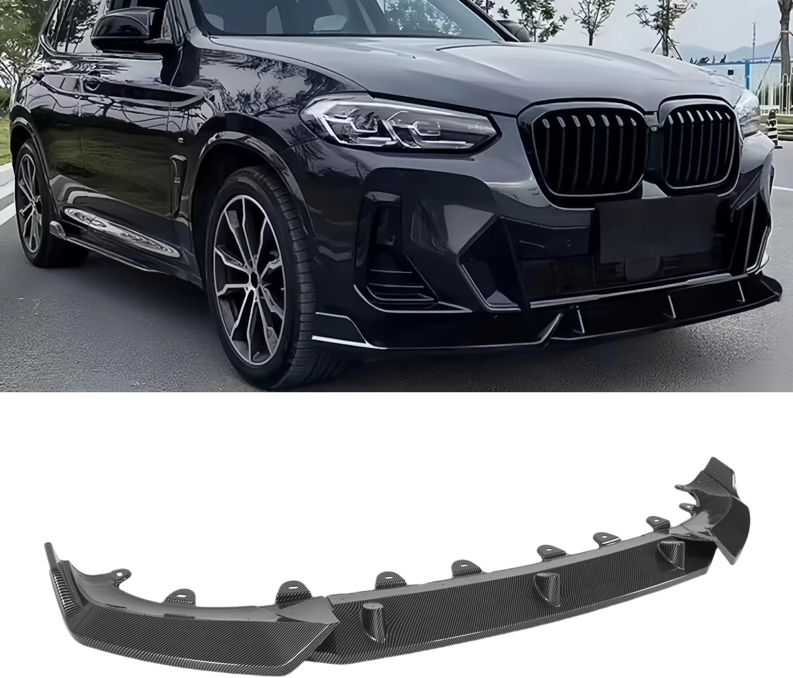 Front Lip 3Pcs Compatible with BMW X3 G01 X4 G02 LCI M-Sport Model 2022 2023 2024 Front Bumper Lip Spoiler Splitter Carbon Fiber Print