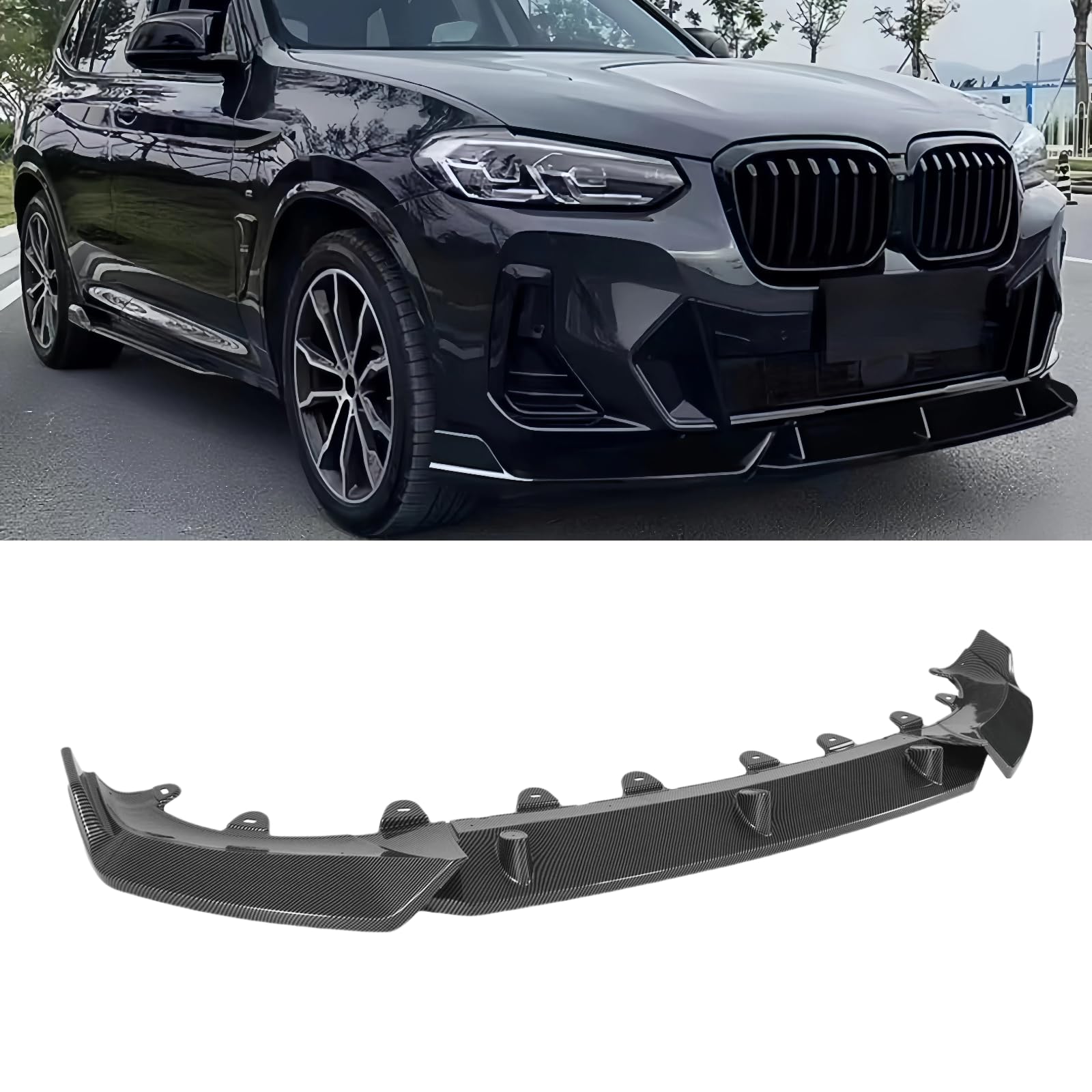 Front Lip 3Pcs Compatible with BMW X3 G01 X4 G02 LCI M-Sport Model 2022-2024 Front Bumper Lip Spoiler Splitter Carbon Fiber Print