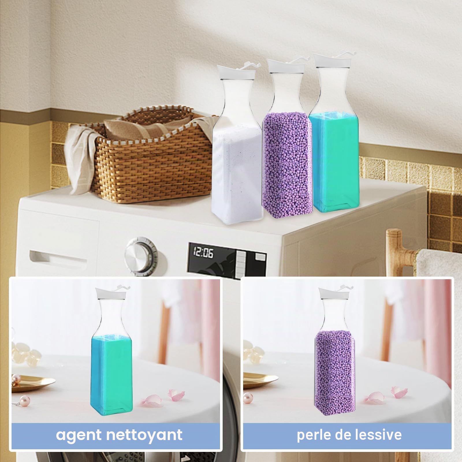 3 Pcs Distributeur de Détergent à Lessive,1.5L Distributeur Lessive Liquide, Boîte de Rangement de Détergent à Lessive pour Le Stockage de Détergent Liquide, 9 x 9 x 31.74 cm