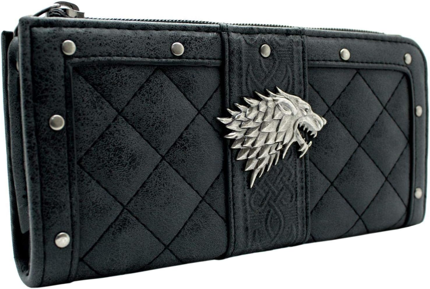 Game of House Stark Thrones Dire Wolf Metal Emblem Purse Clutch Coin & Card Holder, Grey