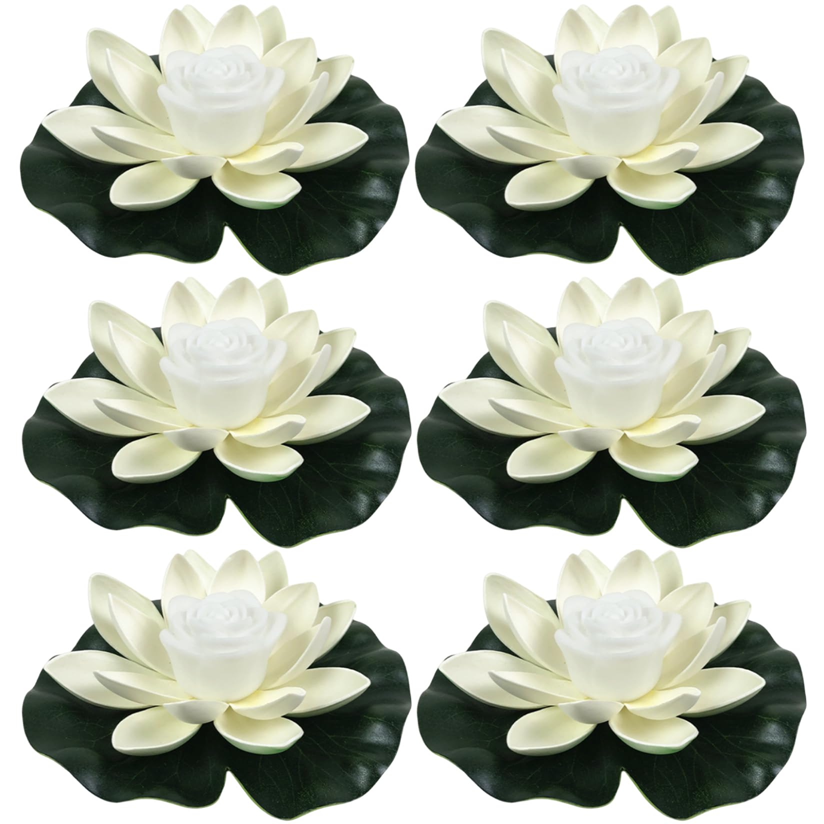 Licsaliwe Floating Pond Lights, 6PCS 7 Inch LED Flowers - Waterproof 3D EVA Lotus Light for Garden Pond Decor