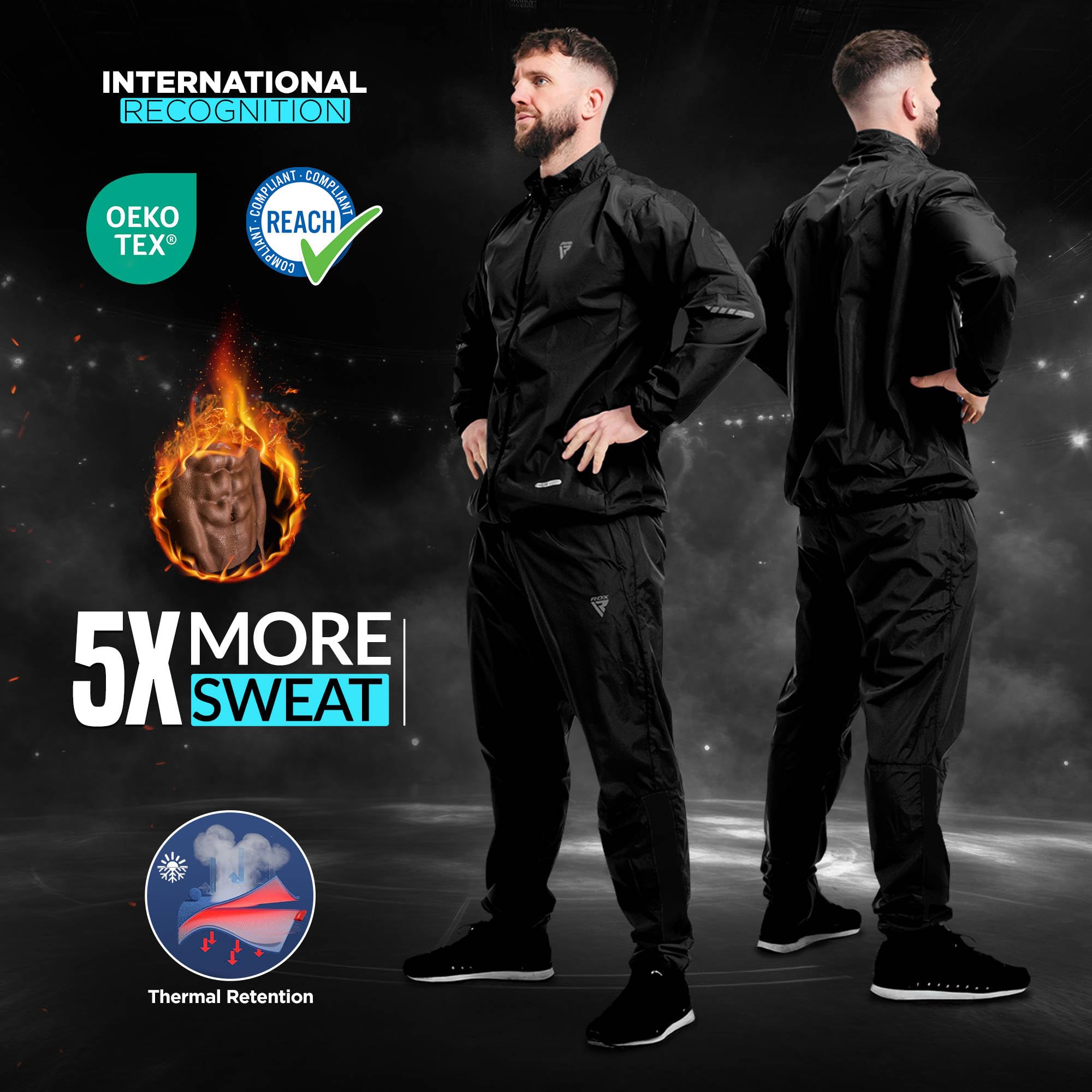 RDX Combinaison Sudation Fitness, Anti-Déchirure Survêtement, Costume Sauna Suit, Gilet de Sudation Minceur D’entraînement Perte Poids Pantalon, Running Cardio Sports Veste Vêtement, Hommes Femmes