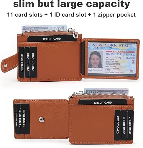 Miniatura 2 de Cartera delgada para mujer delgada para mujer, tarjetero con bloqueo RFID, de piel auténtica, carteras pequeñas