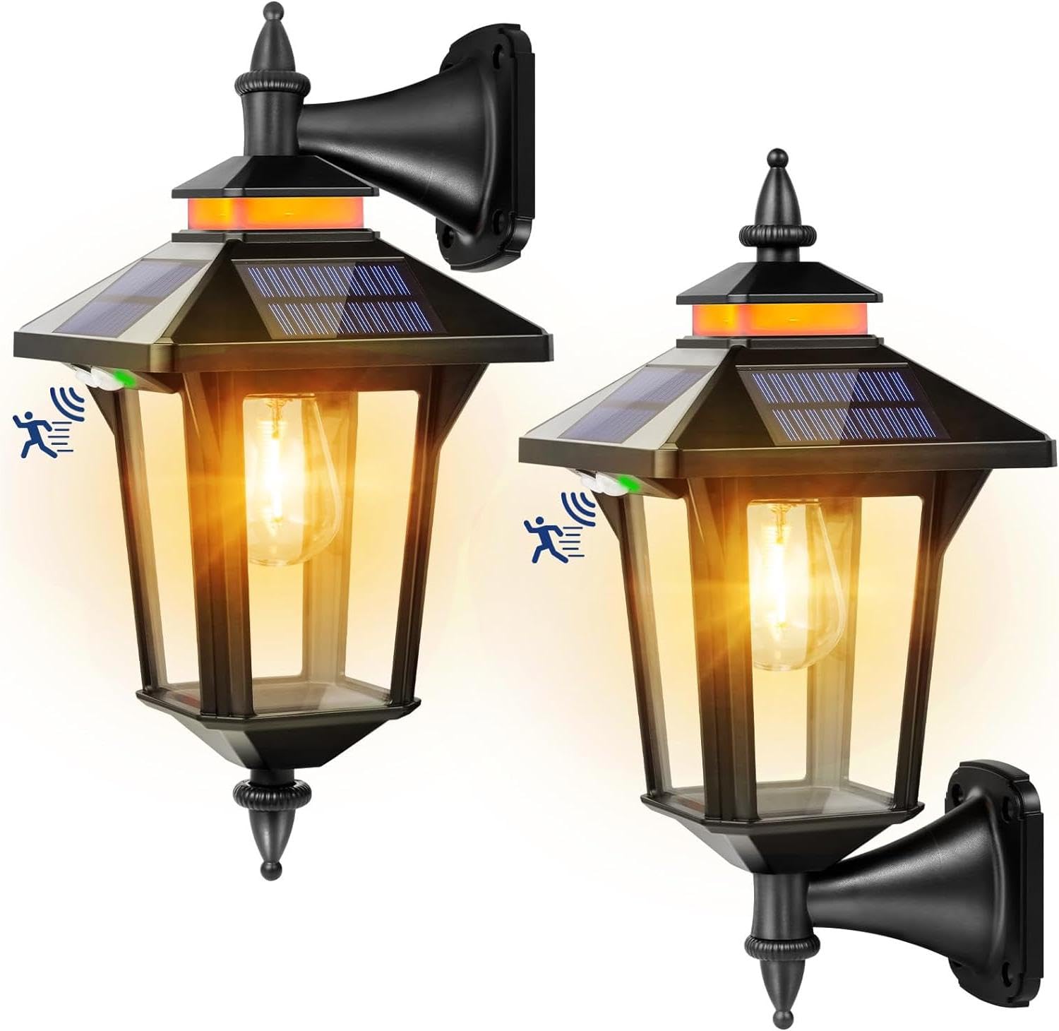 Moman Outdoor Solar Wall Lights, Vintage Outdoor Solar Light with Motion Sensor 3 Modes IP65 Waterproof for Garden Patio 2 Pieces, Wall-Outdoor-Lighting-Lamp