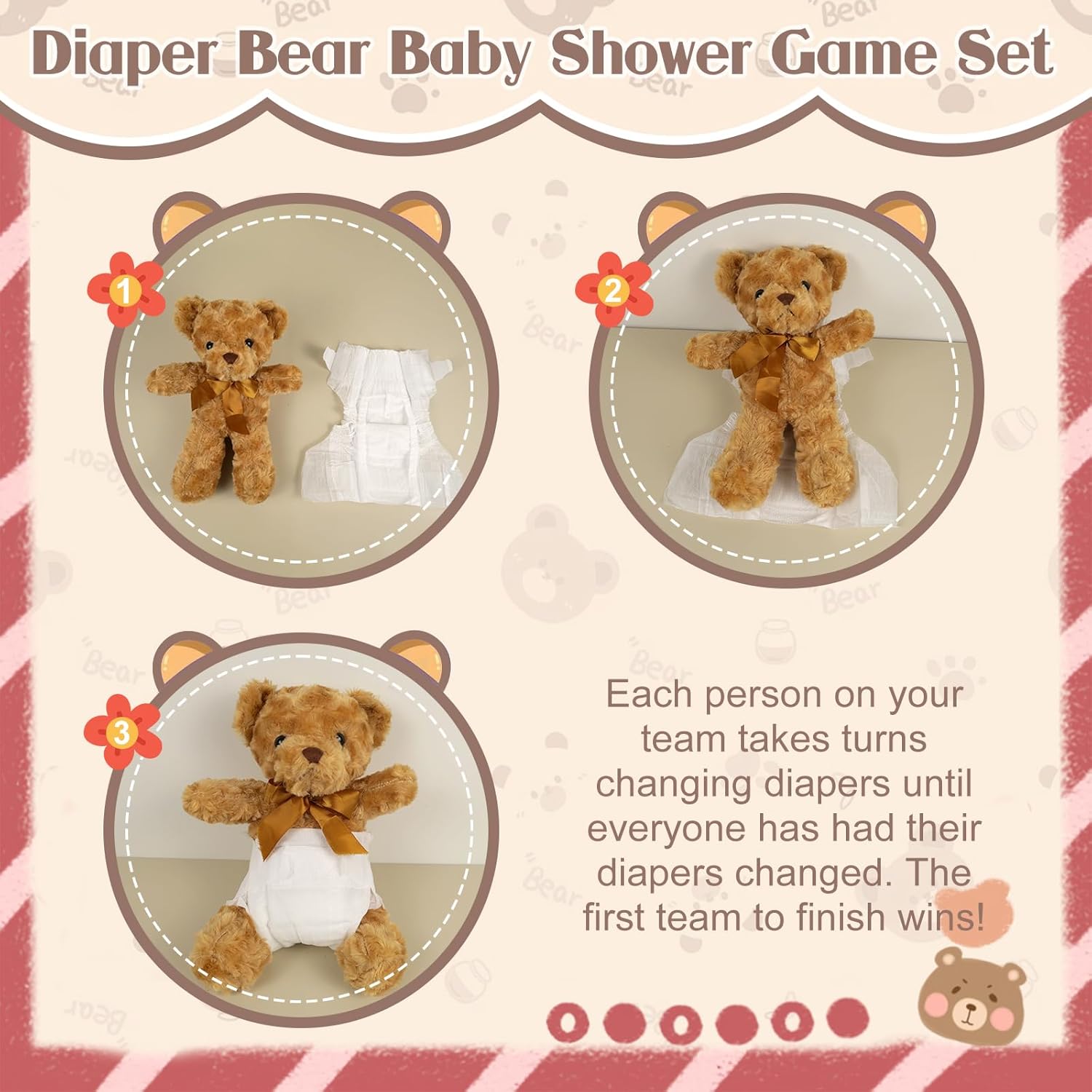 8 Sets Bear Blindfolded Diaper Changing Baby Shower Games 12 Inch Bear Dolls Dirty Diaper Games Bear Flip Cup Games Prizes for Adult Baby Shower Supplies Gender Reveal Raffle Party Game