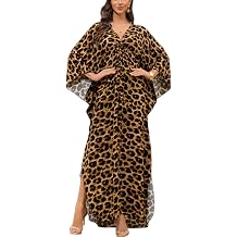 Womens Plus Size V-Neck Batwing Kaftan Dress Animal Print Beach Swimsuit Cover Up Summer Loungewear