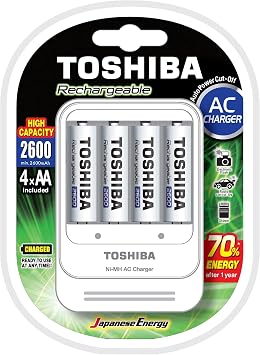 TOSHIBA Carregador de Pilhas AA/AAA TNHC-6GAE4 CB com 4 AA, Branco