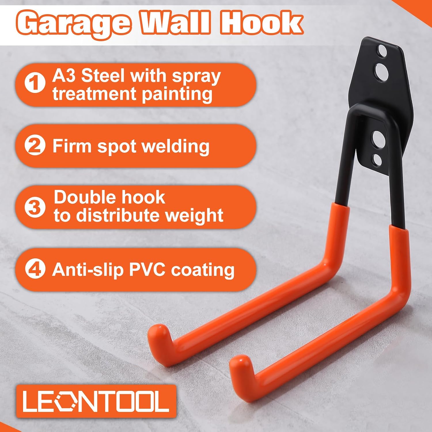 Heavy Duty Garage Hooks for Hanging Tools, 2 Pack Garage Storage Utility Hooks with Strap, Wall Mount Storage Hanger Organizer for Ladder Extension Cord Tool Cable Ropes, Medium U Hooks