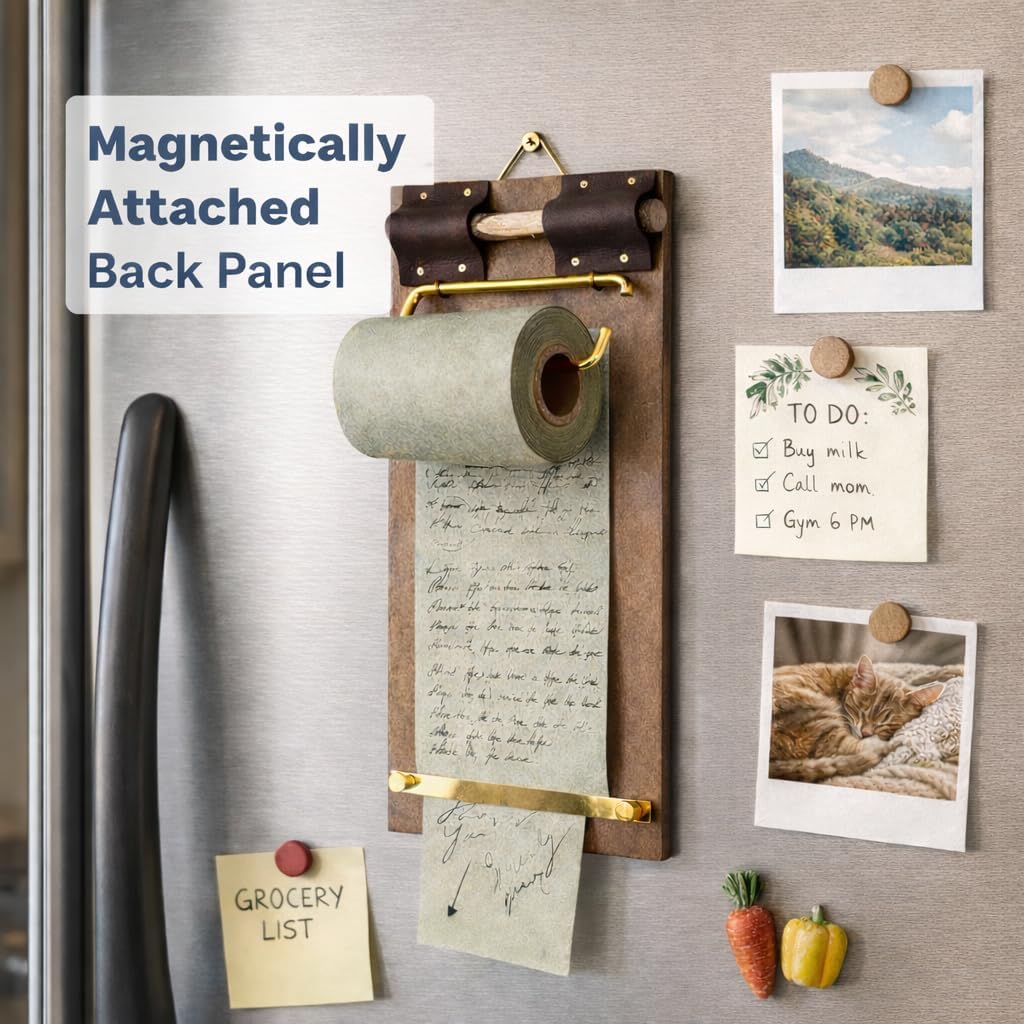 Rustic Magnetic Memo Board with 1 Dark Green Paper Roll – Wall Mounted or Fridge Clipboard Notepad, Tear-Off Writing Pad for Notes, Menu Display, Café, Kitchen and Home Office