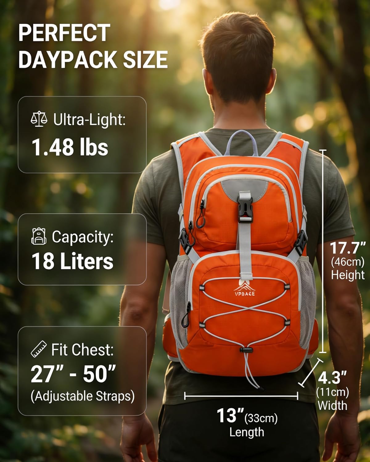 VPBAGE Hydration Backpack with 2L Bladder – Thermal Insulated Water Pack for Hiking, Skiing, Running – Lightweight Daypack for Men & Women, Soft-Lined Sunglasses Pocket & Large Waist Pockets