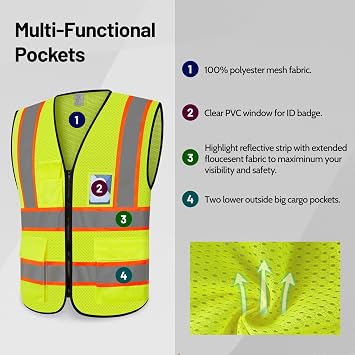 High Visibility Vest for Men Women, Reflective Safety Vest, Yellow, 2XL