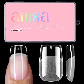 AILLSA Medium Square Fake Nail Tips 240Pcs Square Press on Nails Pre-Shaped Gelly Nail Tips, Half Matte Full Cover Clear Acrylic Gel Kit for Nail Extension Salon DIY at Home 15 Sizes False Tips