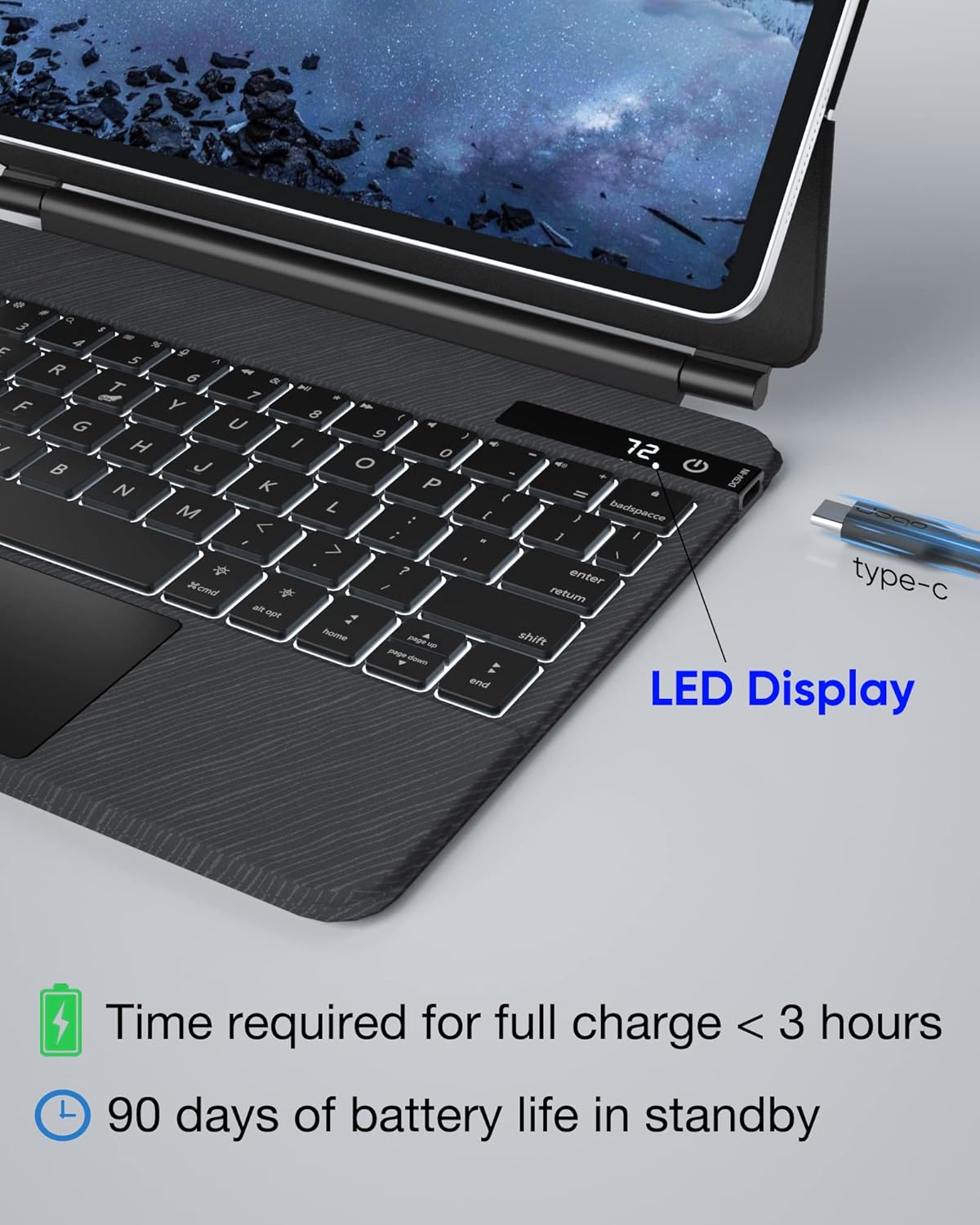 LED display and Type-C charging port on keyboard
