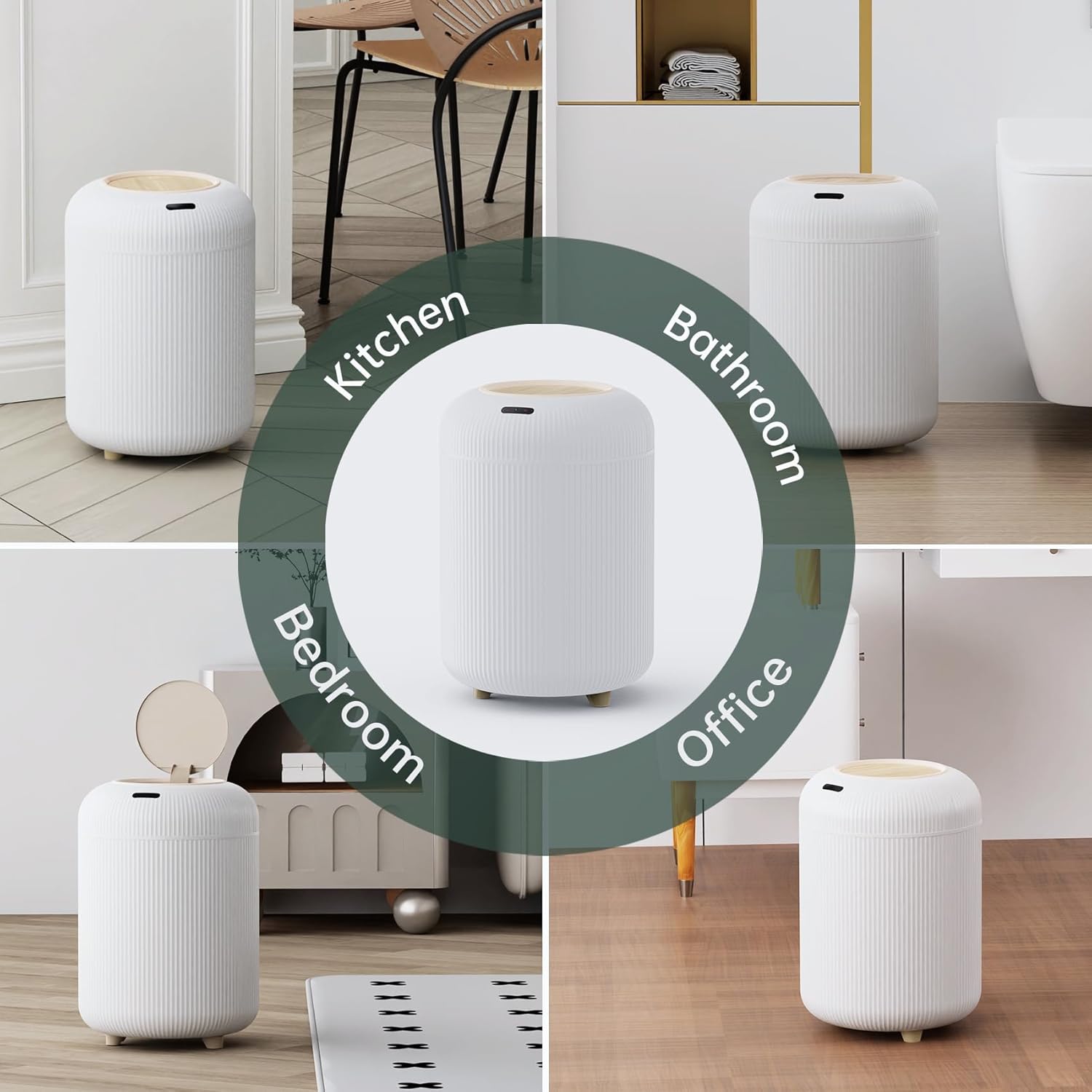 URALFA Automatic Bathroom Trash Can with Lid, 3 Gallon Motion Sensor Trash Can, Soft Close, Removable Legs, Touchless Trash Bin, Smart Plastic Garbage Can for Bedroom, Office, Kitchen, White