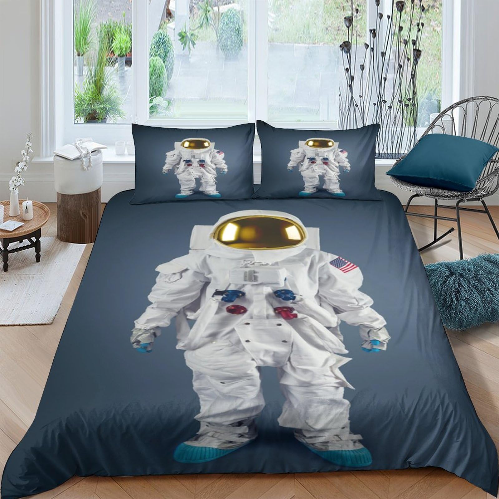 Ctjqhvkz Style-2 3D Printed Astronaut Fitted Sheet Microfiber Soft Breathable Space Exploration Bed Cover For Bedroom Dorm Decor Mattress Protection Single（135X200cm）