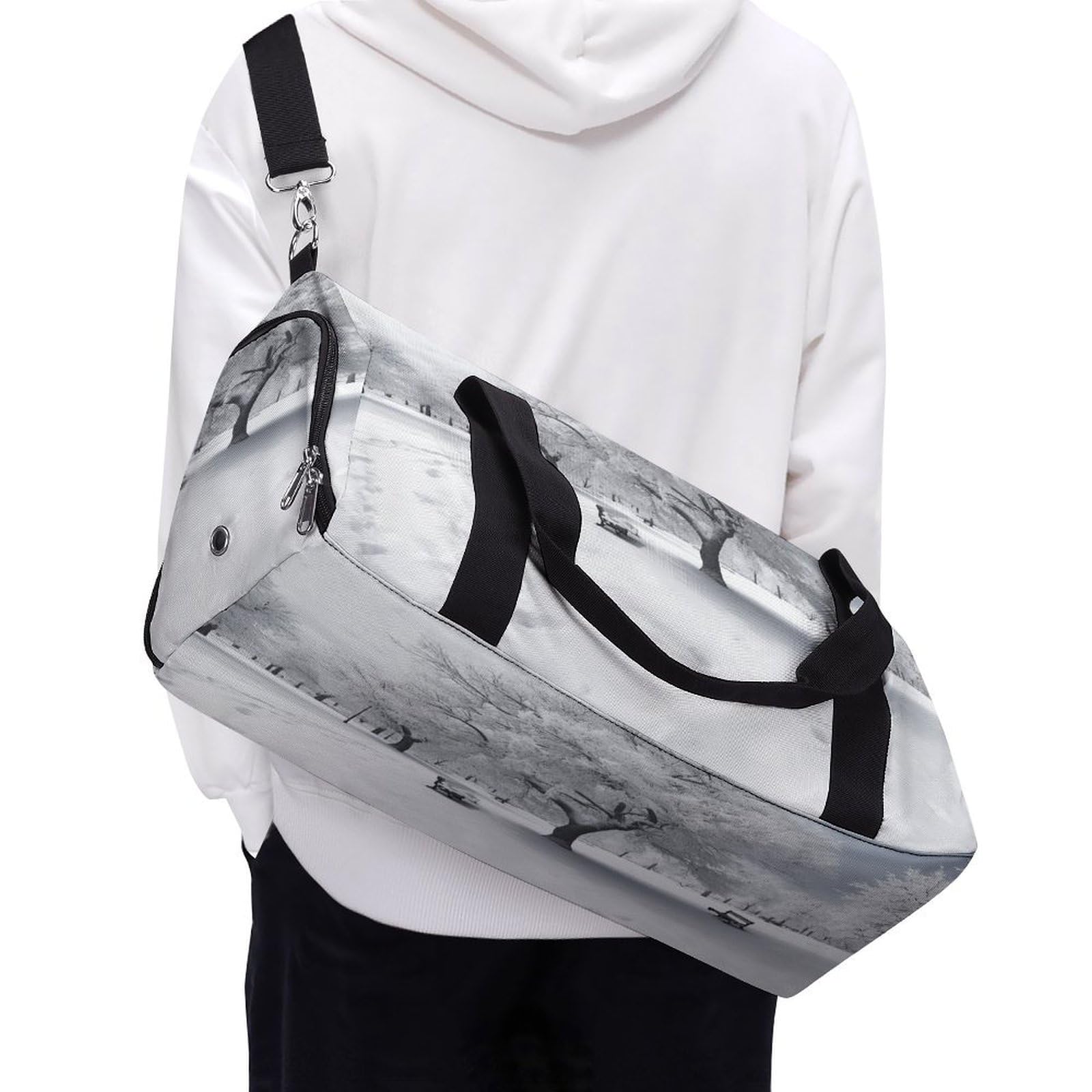 Turnbeutel für Damen und Herren, weißer Schneebaum-Druck, Turnbeutel, wiederverwendbar, Turnbeutel mit Schuhfach, Stil, Einheitsgröße, modern, Stil:, Einheitsgröße, Modern