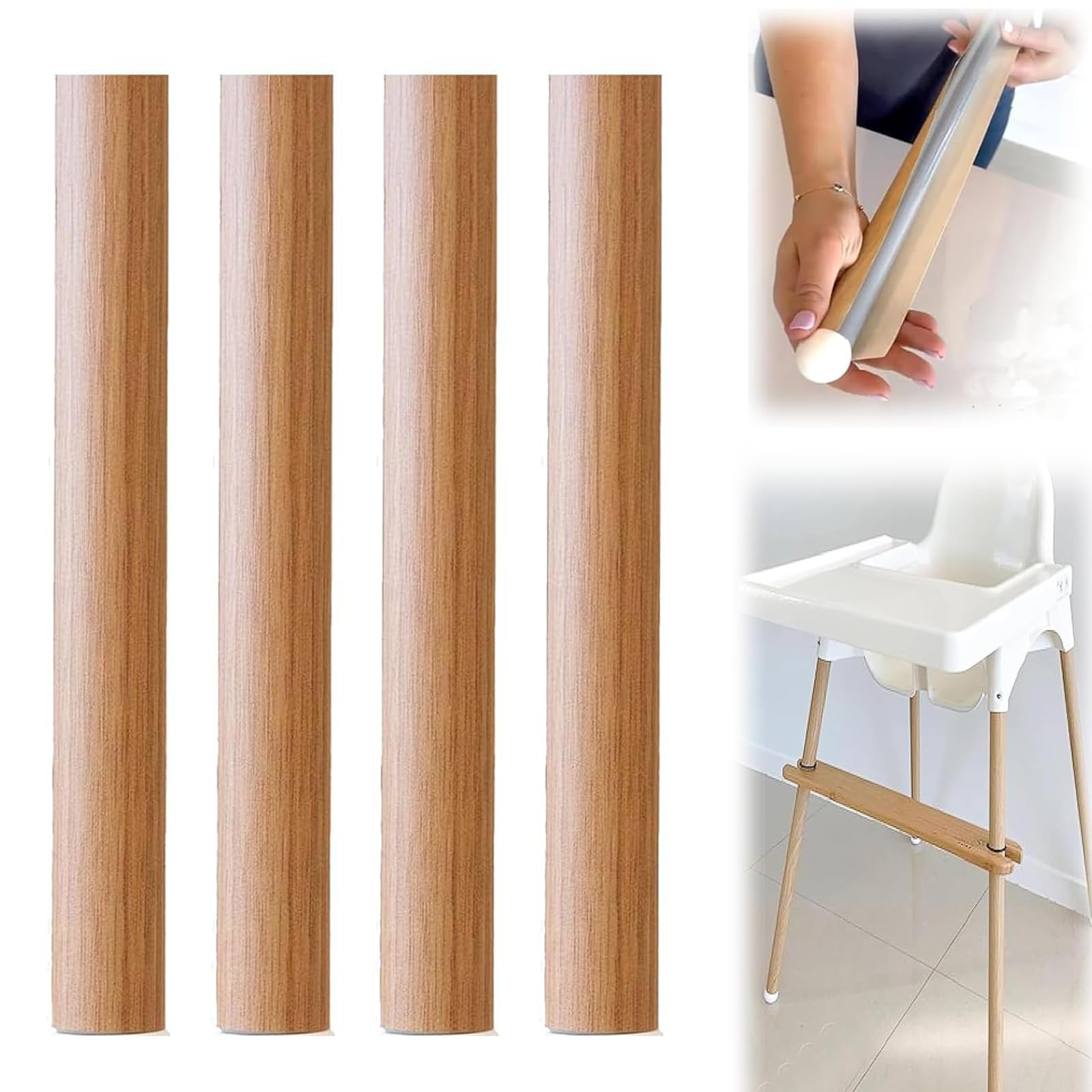 Highchair Decorative Leg Wrap, 4 Pcs Highchair Leg Adhesive Stickers Compatible with Antilop high chair, Pre-cut bamboo effect high chair leg wrap stickers, Highchair Accessories