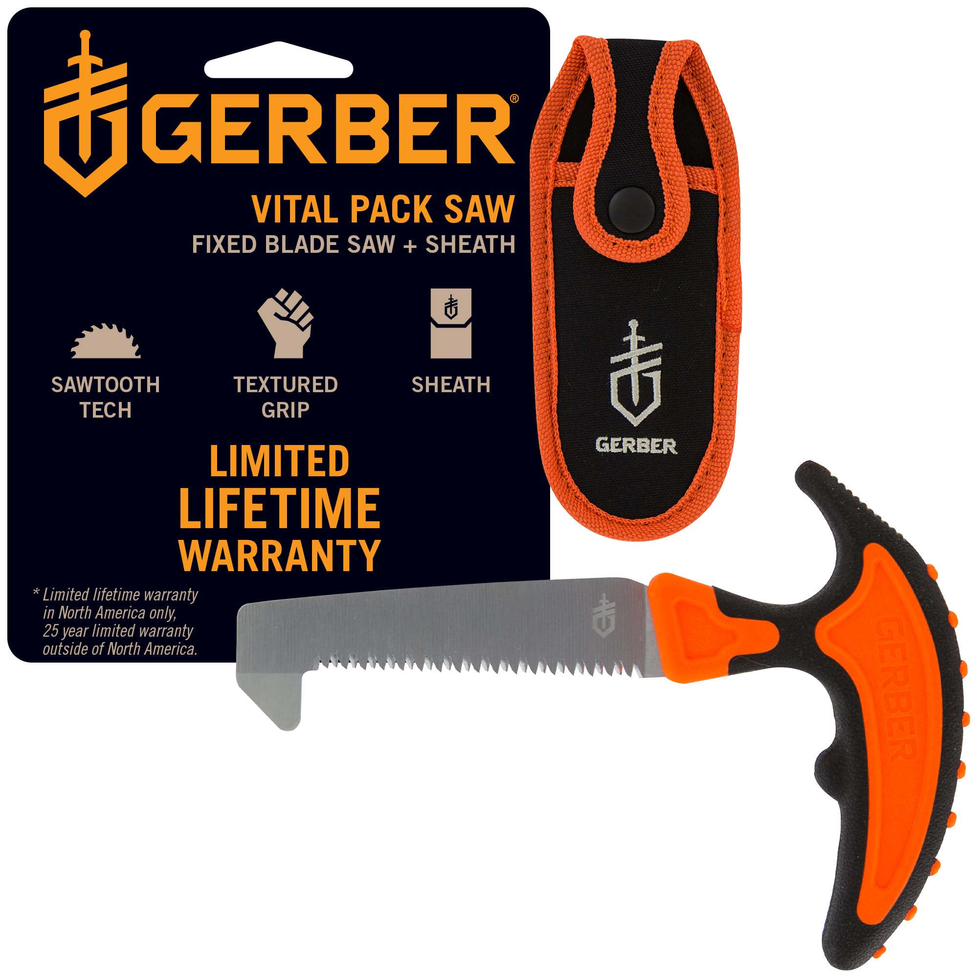 Gerber Gear Vital Pack Compact Saw, Stainless Steel Sawtooth Blade for Camping, Hunting and Hiking with Sheath