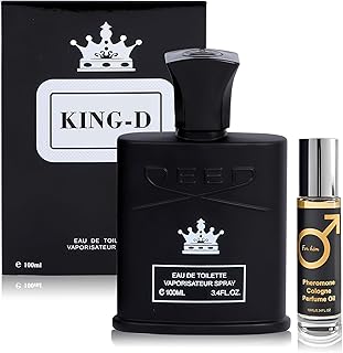 Men's Cologne Set King-D 100ml Eau de Toilette & 10ml Pheromone Perfume Oil | Citrus Floral Woody Fragrance | Long Lasting Fresh & Sophisticated Scent for Men Gift (Black)