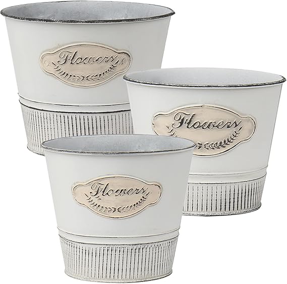 Oairse Outdoor Plant Pots Galvanized Zinc Planter Garden Planters Metal