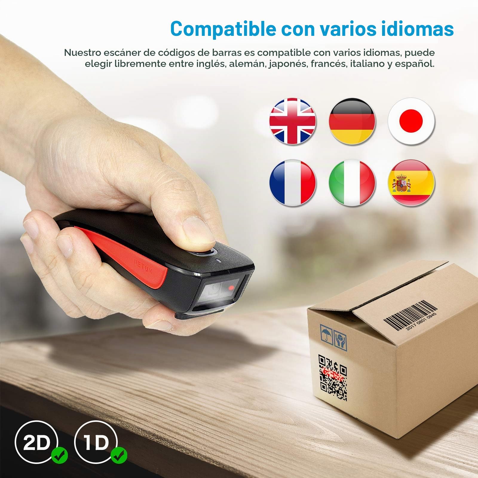 NETUM C990 Bluetooth 2D QR Barcode Scanner Inalámbrico Compatible, Pequeño Bolsillo USB 1D 2D QR Code Scanner para inventario, Barcode Scanner para Tablet iPhone iPad Android iOS PC POS