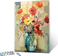 Vista 21 de Tucocoo Kits de pintura de girasoles por números con pinceles y pigmento acrílico sobre lienzo para adultos, acuarela abstracta floral