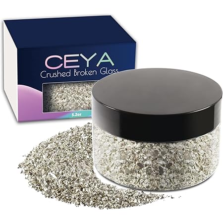 Ceya 5.3oz/ 150g Crushed Irregular Glass Silver Metallic Crystal Chips Broken Glass Glitter 2-4mm Craft Glitter for Nail Arts Epoxy Resin Mold Coasters Ornament Painting Geode Phone Case Jewelry