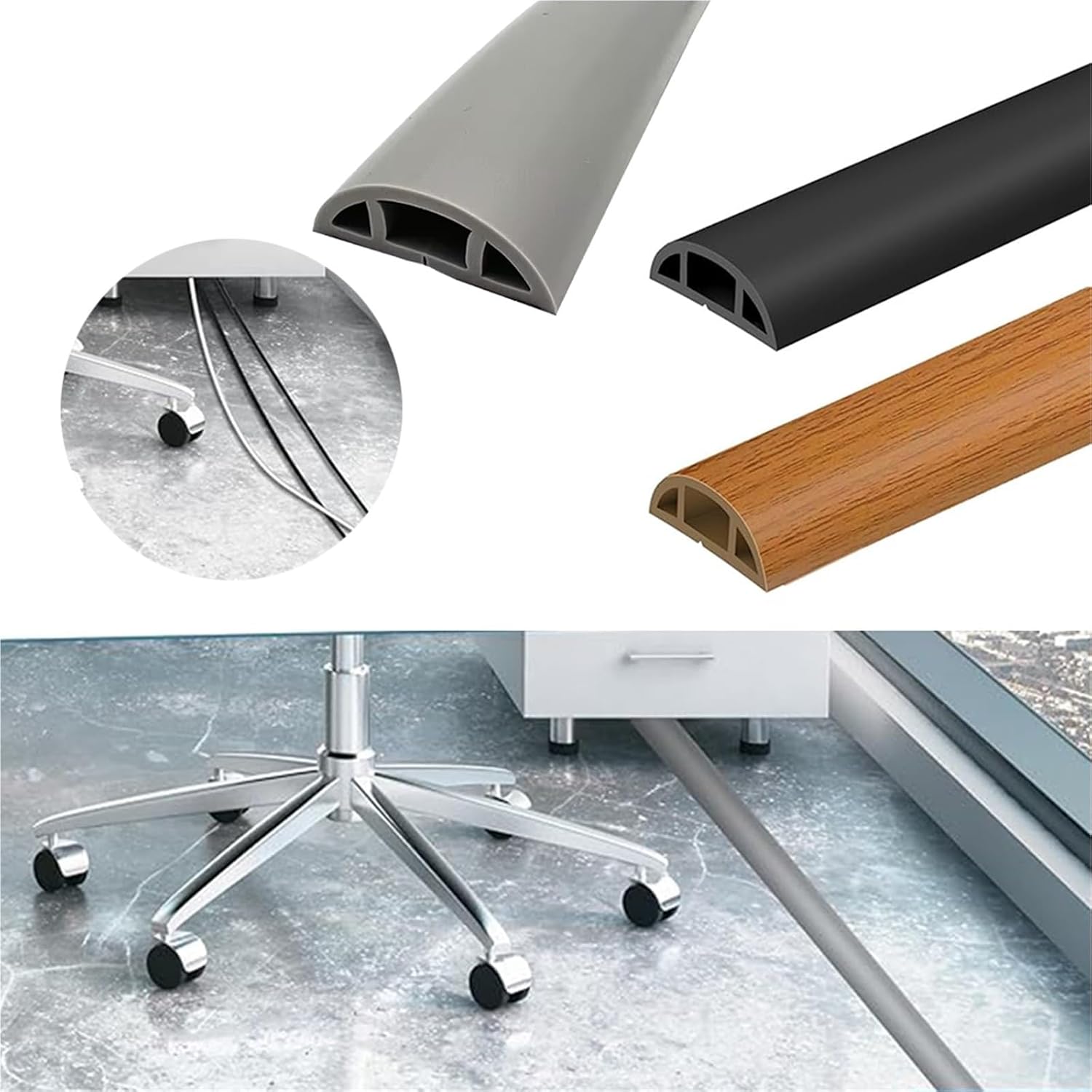3.0m Floor Cable Protector Self-Adhesive Floor Cord Cover Floor Cable Sheath PVC Cover for Cables Flexible(Grey)