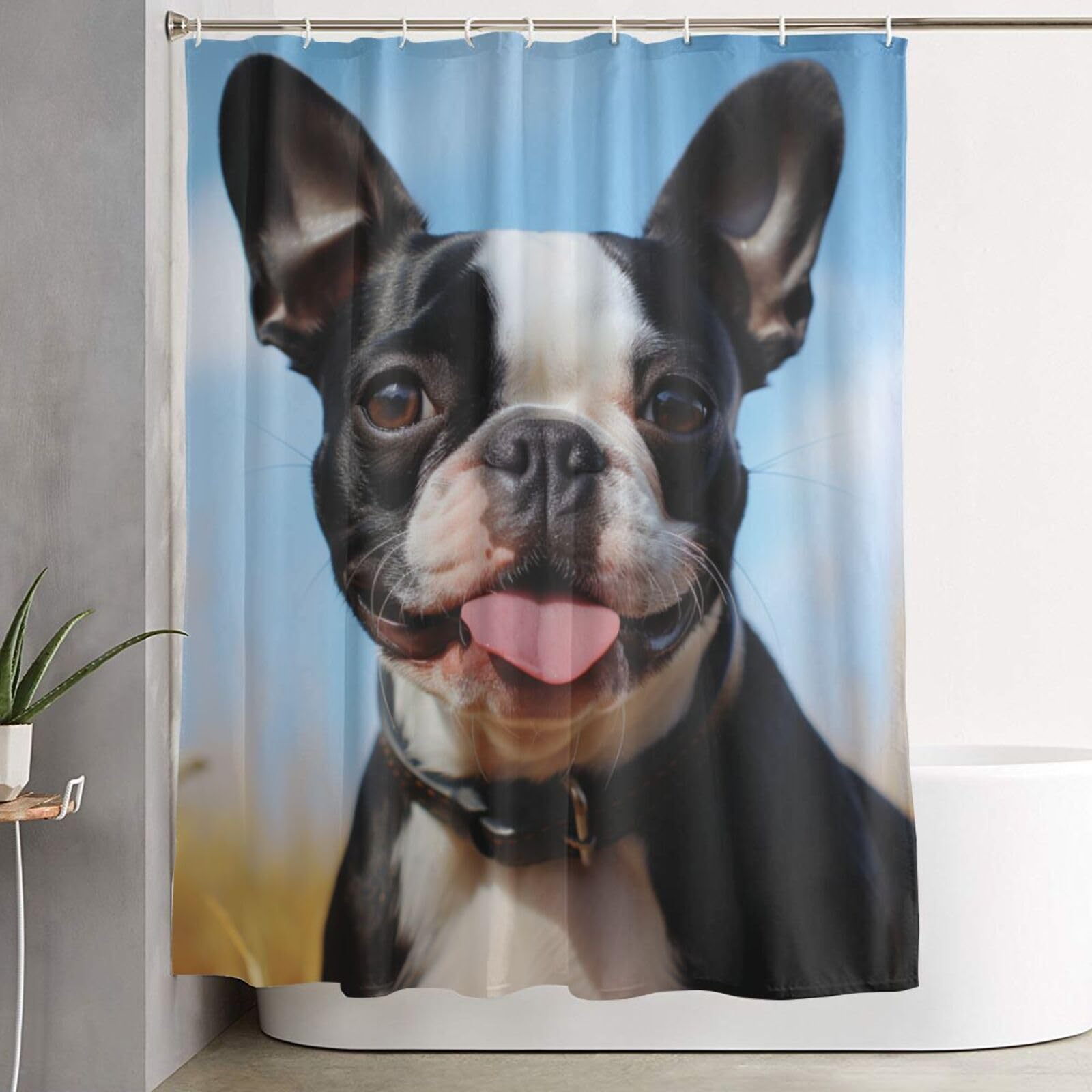 Rideau de douche épais anti-moisissure et déperlant imprimé Boston Terrier