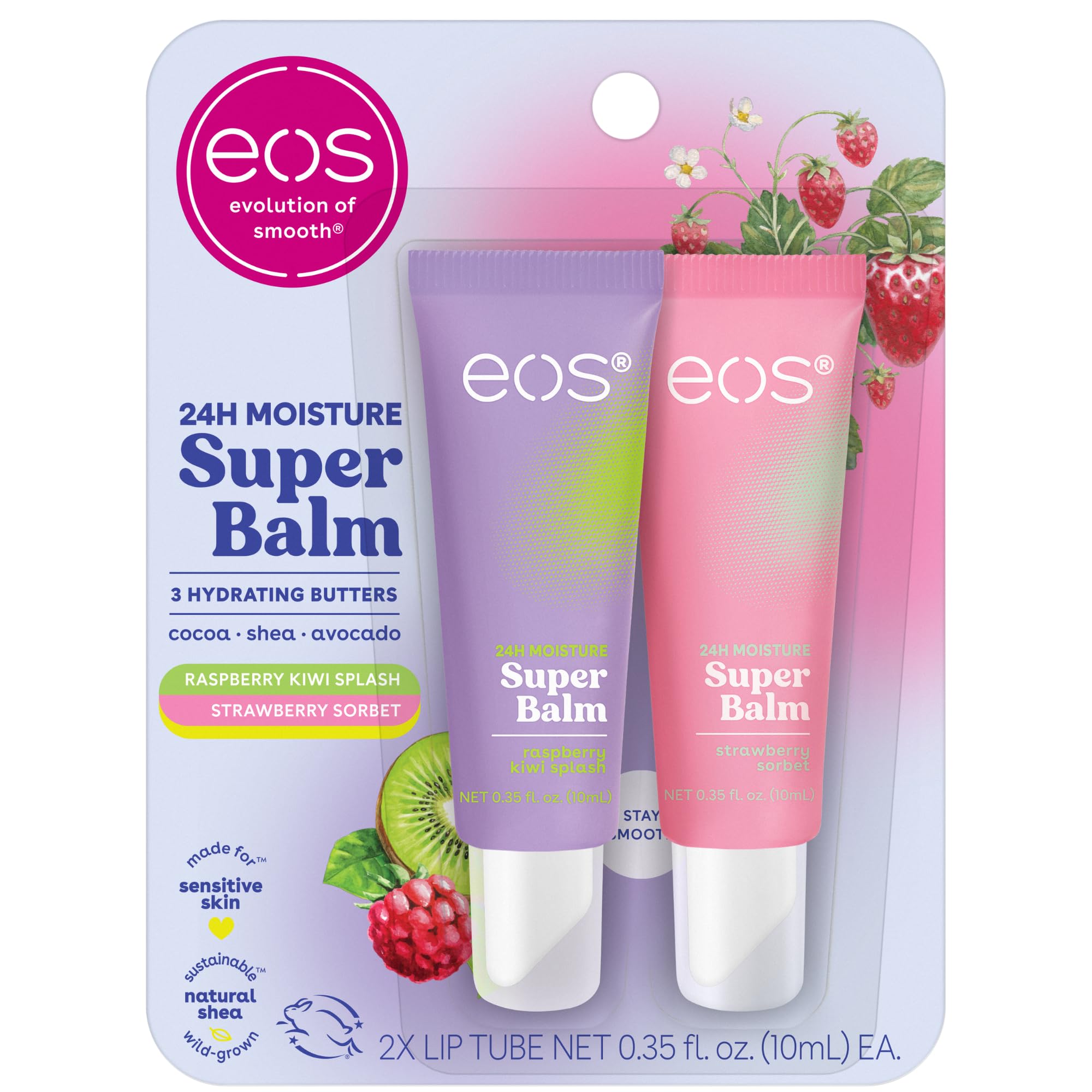 eos 24H Moisture Super Balm- Raspberry Kiwi & Strawberry, 0.35 fl oz 2-Pack