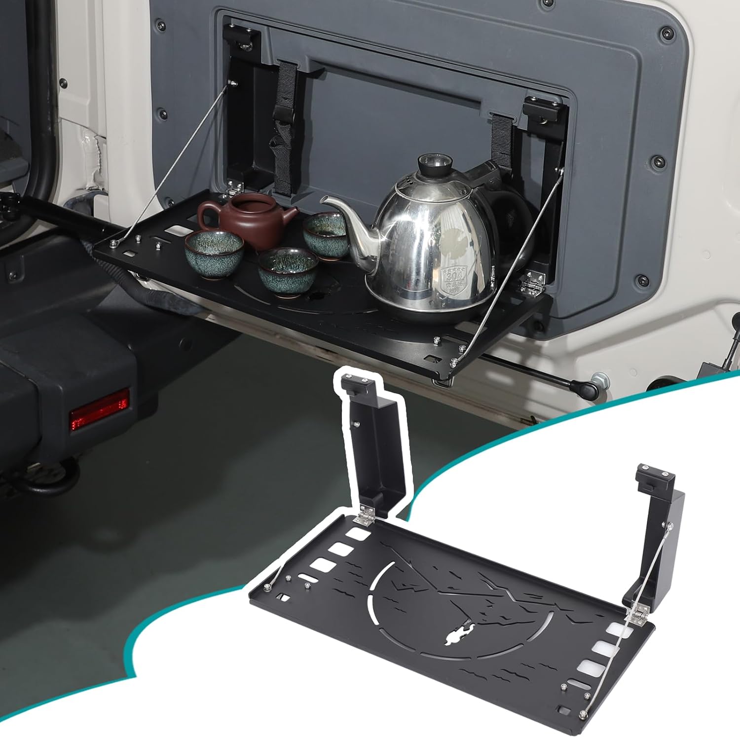 Car Rear Door Storage Tray Compatible with Ineos Grenadier Compatible with 2020-2026 Models Aluminum Alloy Foldable Tailgate Organizer Rack (Large)