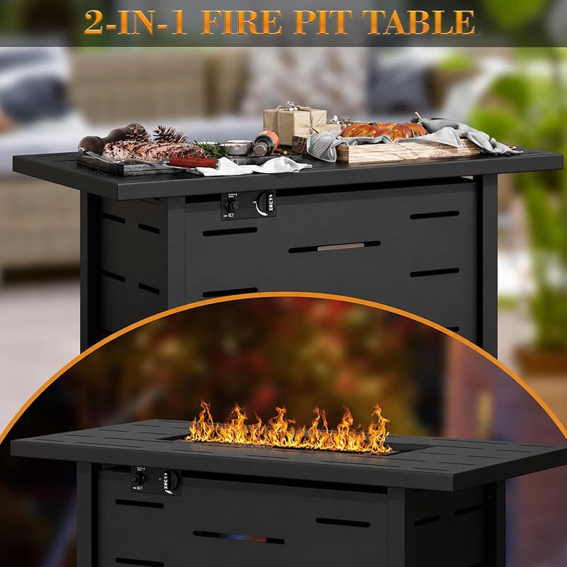 43 Inch Propane Fire Pit Table for Patio & Backyard, 50,000 BTU Steel Gas Fire Pit with Lid & Lava Rocks, Outdoor Table Heater for Deck, Garden, Smokeless Flame image 6