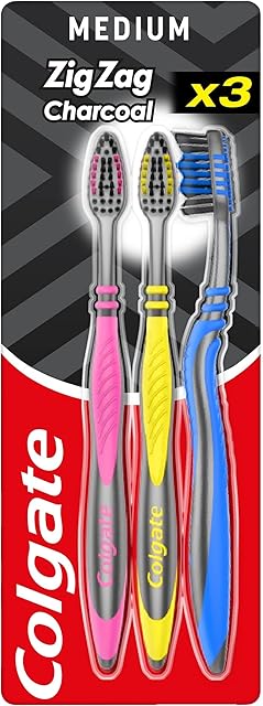Colgate ZigZag Black Medium Toothbrush, Pack of 3 (Assorted Color)