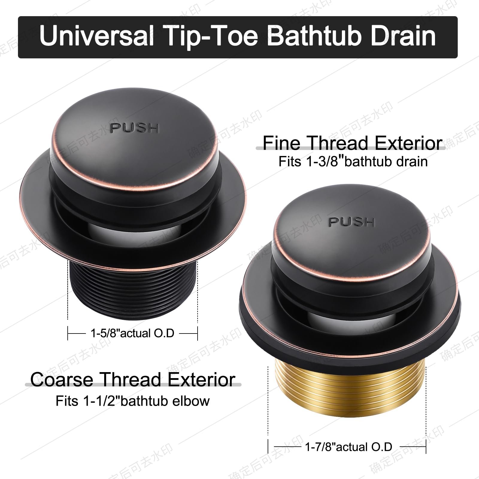 Kit de drenaje de bañera de bronce aceitado con placa frontal de desbordamiento de dos agujeros | Kit de repuesto para desagüe de bañera, montaje de conversión universal con roscas finas y gruesas, accesorios de baño