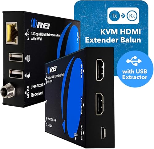 Miniatura 2 de OREI KVM 4K HDMI over Ethernet Extender Balun Over CAT67 Cable 4K 60Hz hasta 230 pies - 2 puertos USB 1.1, compatible con teclado y mouse USB HDMI