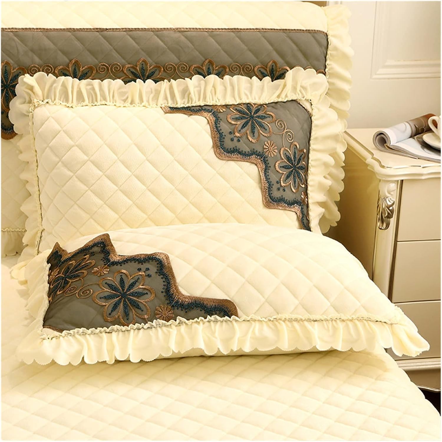 2pcs Velvet Pillow Case 48x74cm Pillow Cover Quilted Lace Bed Decorative Rectangle Pillow Warm
