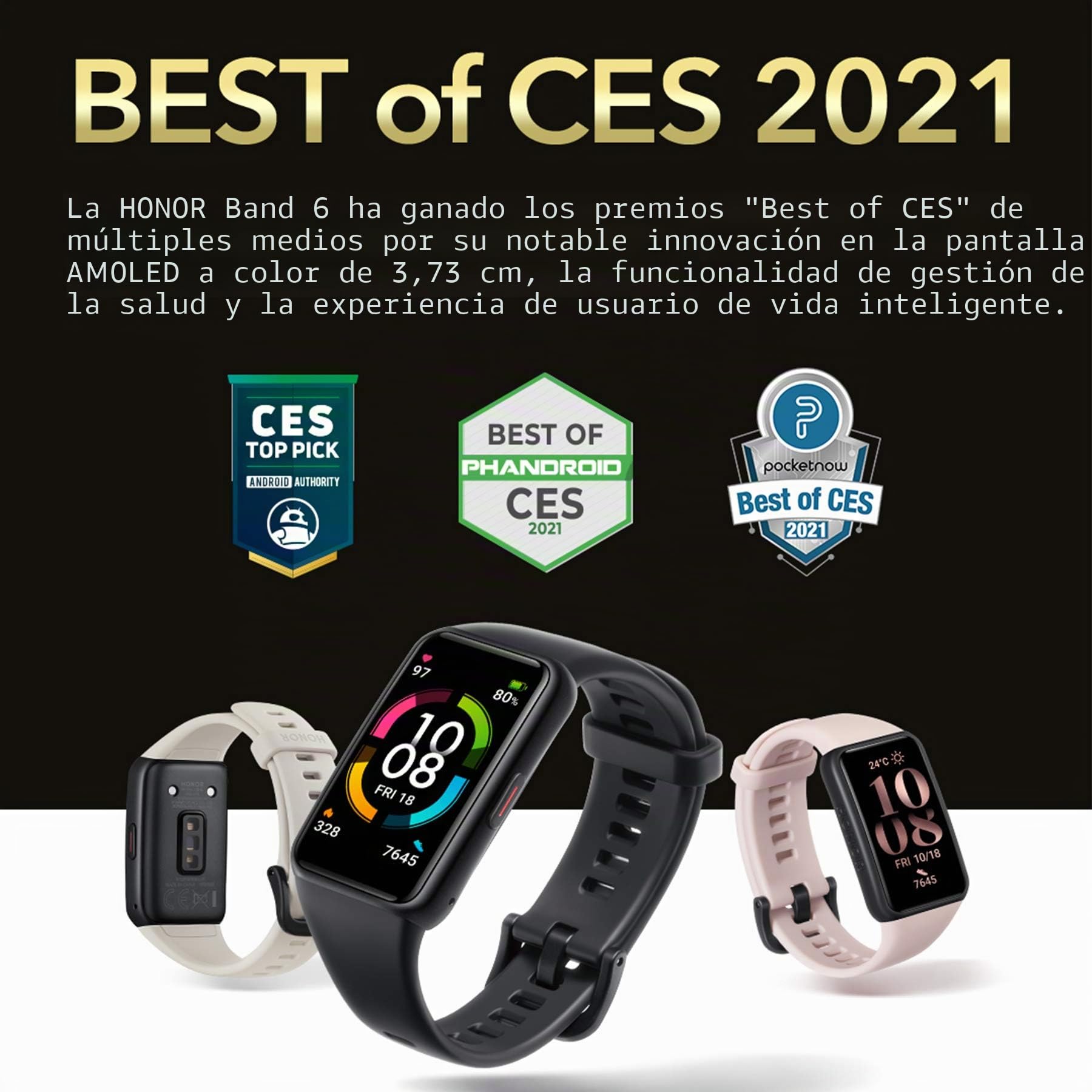 HONOR Band 6 Smart Watch SpO2 y Monitor de frecuencia cardíaca, Pulsera de Actividad Inteligente con Monitor de sueño, rastreador de Ejercicio, Negro