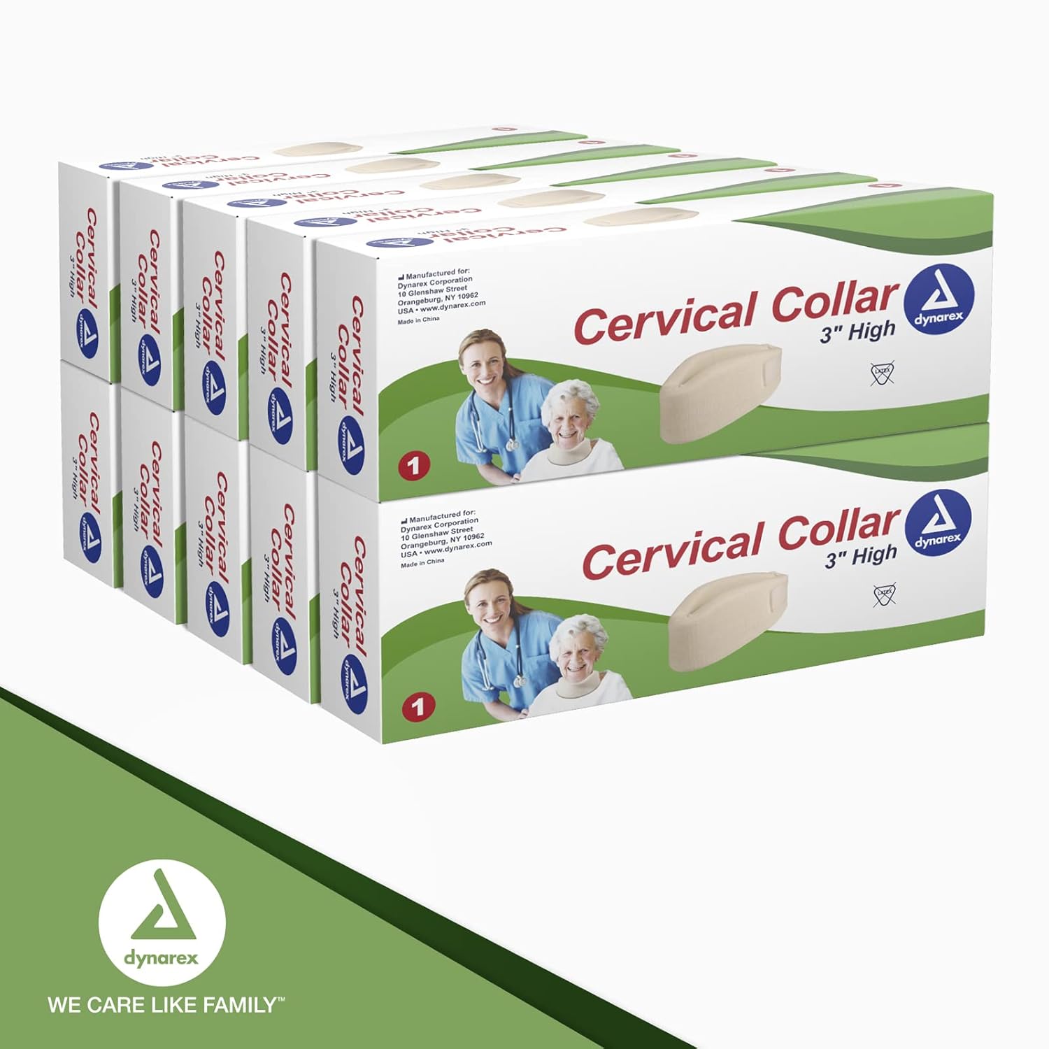 Dynarex Medium Cervical Collars, Provides Neck Support for Men and Women, 3" Tall, Polyester & Polyethylene, 1 Case of 10 Collars