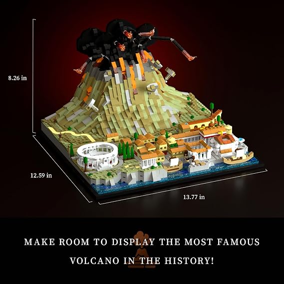 Givenni Architecture The Ancient City of Pompeii in Rome Building kit; Mount Vesuvius Collectible Display Set 2539 Pcs for Adults; Compatible with Lego, (2539 Pieces)