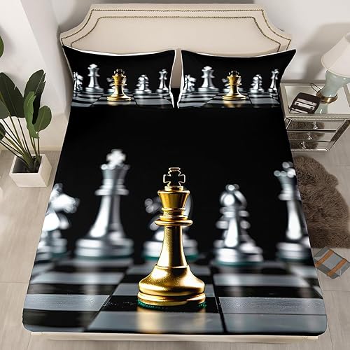 Feelyou Juego de sábanas de ajedrez de ajedrez, juego de cama para niños y niñas, juego de sábanas geométricas de guingán para decoración de